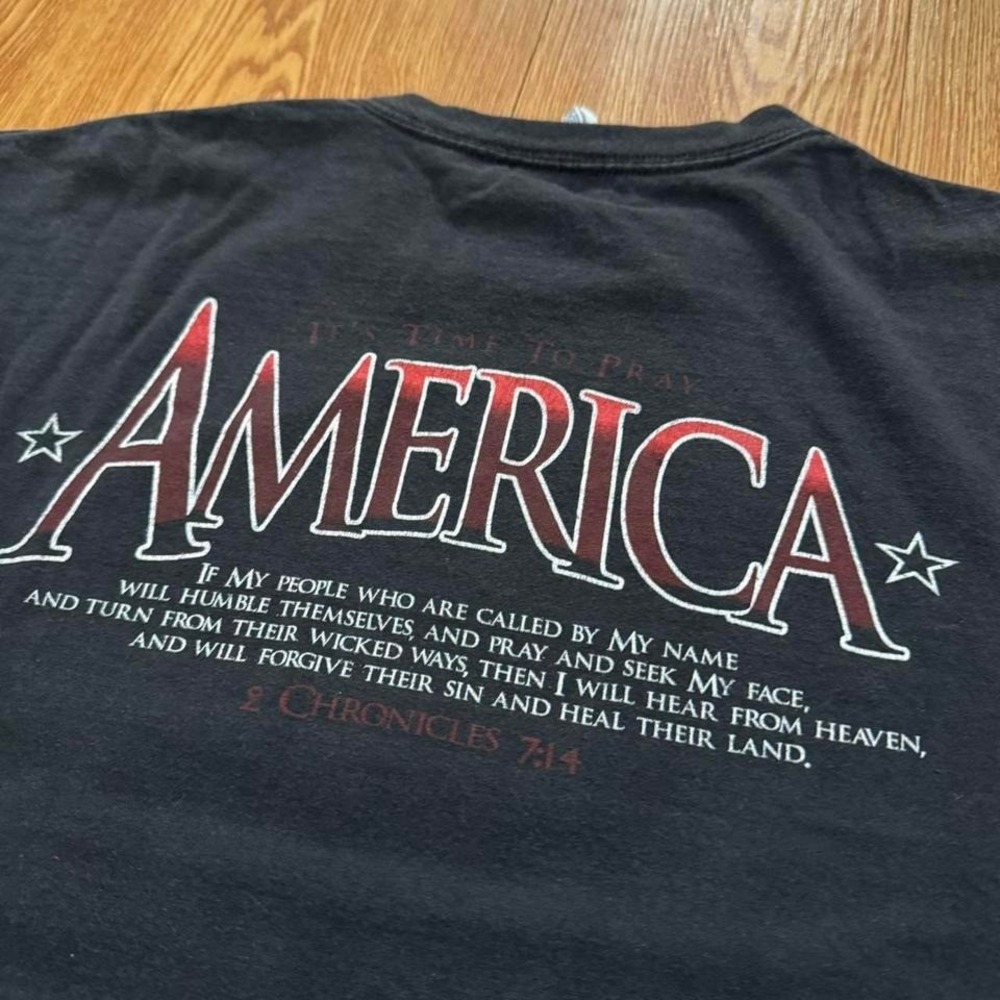 Jesus Men's Shirt Black America It's‎ Time To Pray Eagle Scripture Size Large - Picture 4 of 7